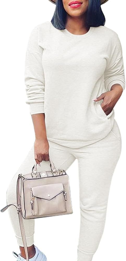 Fixmatti Women's 2 Piece Sweatsuit Long Sleeve Shirts Jogger Pant Set Tracksuit | Amazon (US)