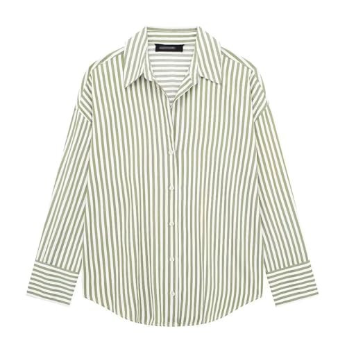 Women's Striped Shirts for Women Green Button Up Shirt Long Sleeve Oversize Shirt Collar Casual Shirts and Blouses(X-Small) | Amazon (US)
