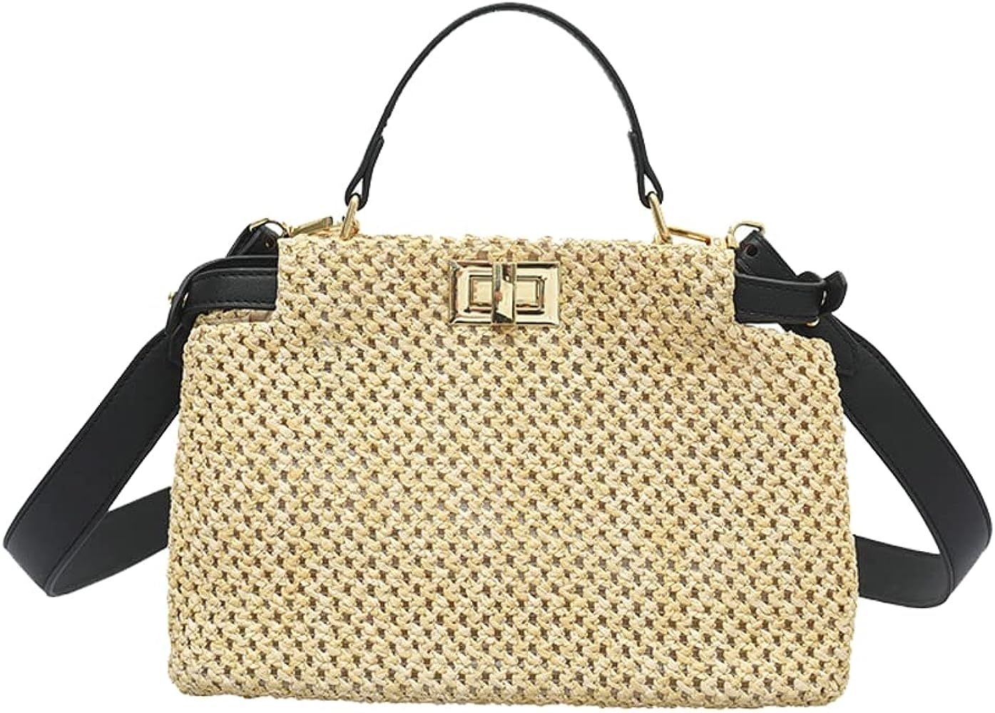 Straw Bag Beach Bag for Women Small Tote Bag Straw Shoulder Bag Chic Handbag Satchel Crossbody Ba... | Amazon (US)