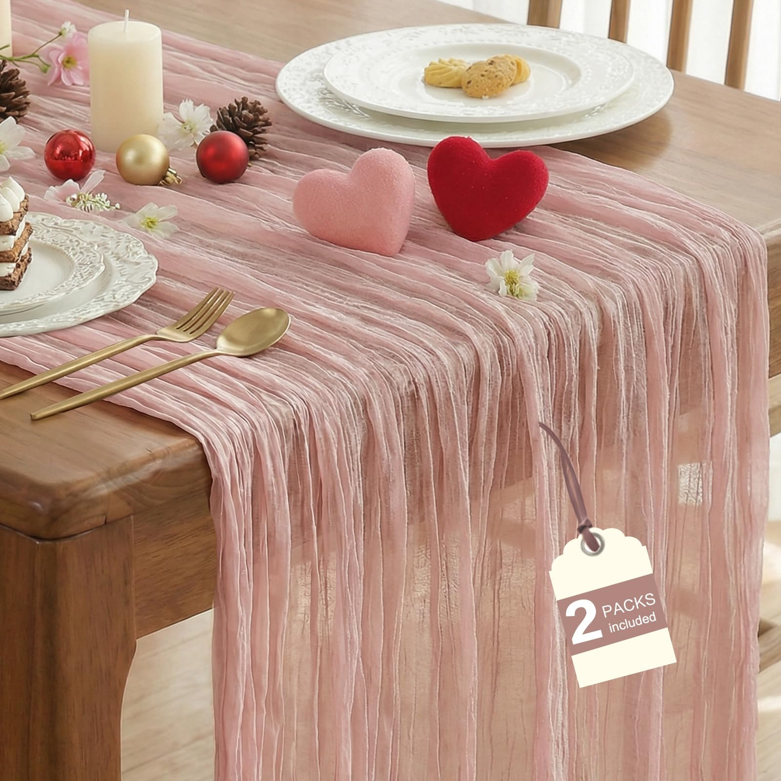 IVAPUPU 2 Pcs Cheesecloth Table Runner - 10ft Dusty Pink Boho Gauze Cheese Cloth Table Runners fo... | Amazon (US)
