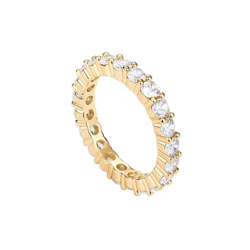 PAVOI 14K Gold Plated Cubic Zirconia Stackable Eternity Ring - 3.0mm Gold Wedding Ring for Women ... | Amazon (US)