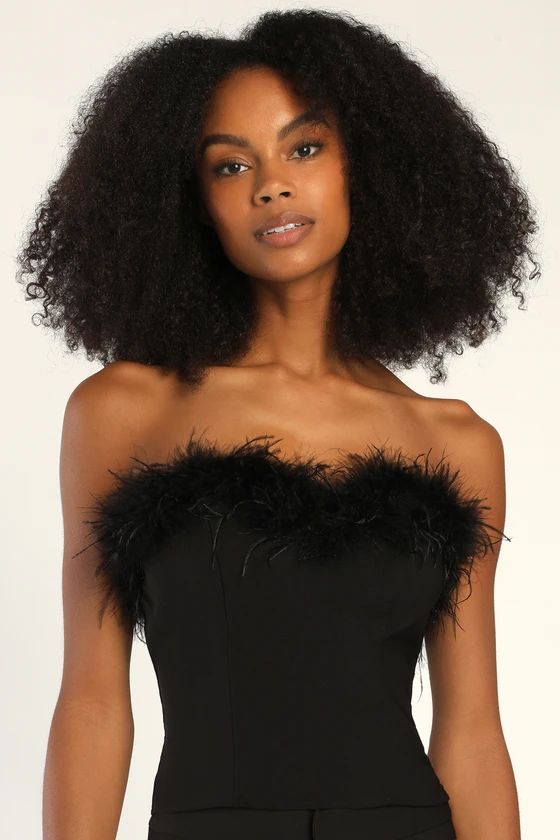 Flair for the Fabulous Black Feather Cropped Tube Top | Lulus (US)