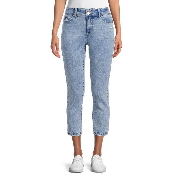 Time and Tru Women's 2-Button Stretch Denim Capri Pants | Walmart (US)