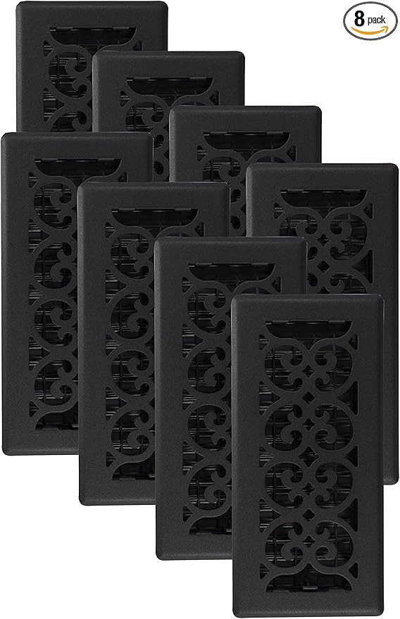 Decor Grates ST410-8 Scroll Design Floor Register, 4x10 Inches, Textured Black, 8 Pack | Amazon (US)