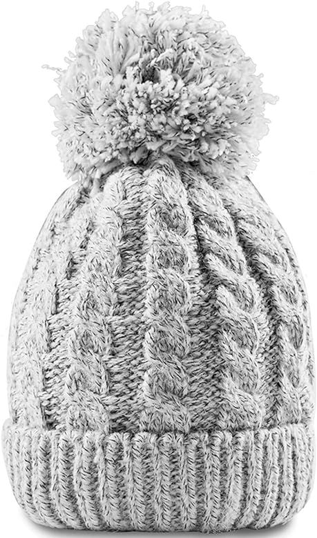 Women's Winter Beanie Warm Fleece Lining - Thick Slouchy Cable Knit Skull Hat Ski Cap | Amazon (US)