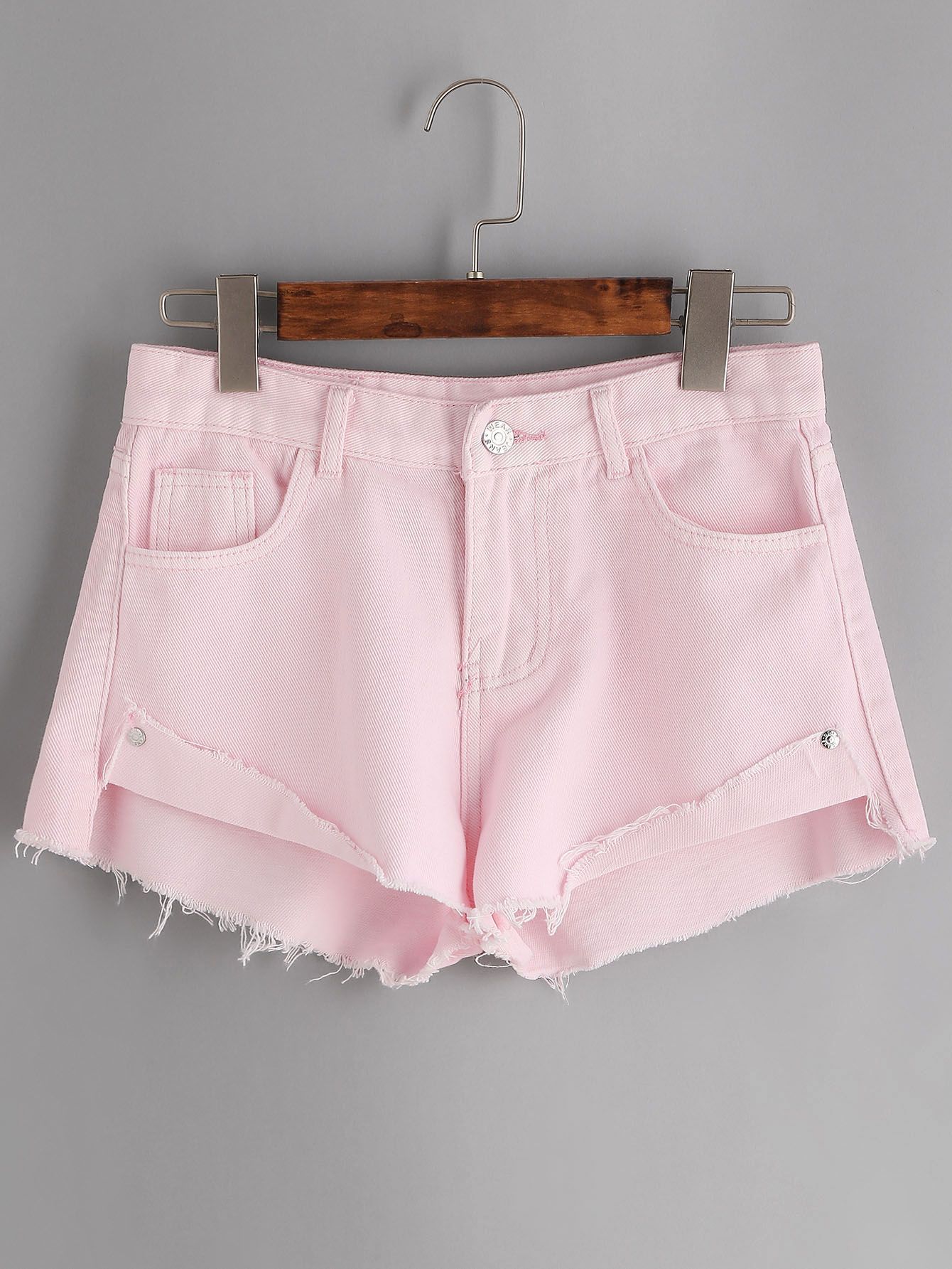 Pink Raw Hem Denim Shorts | SHEIN