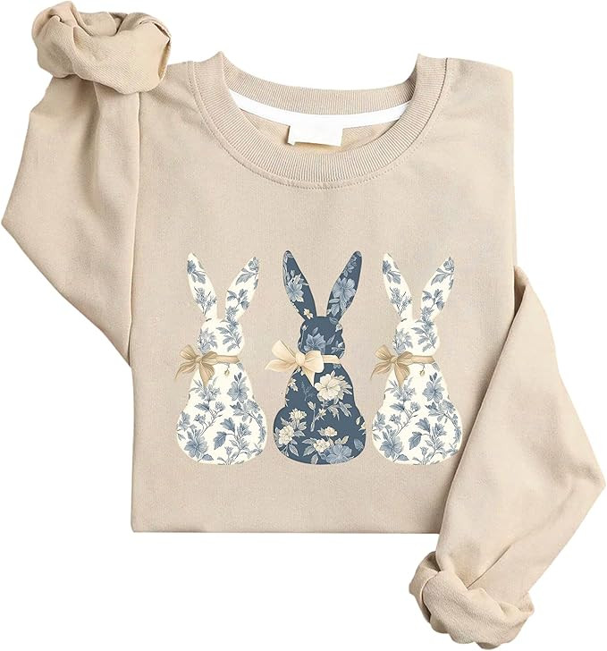Florals Blue Bunny Sweatshirt Easter Bow Sweatshirt | Amazon (US)