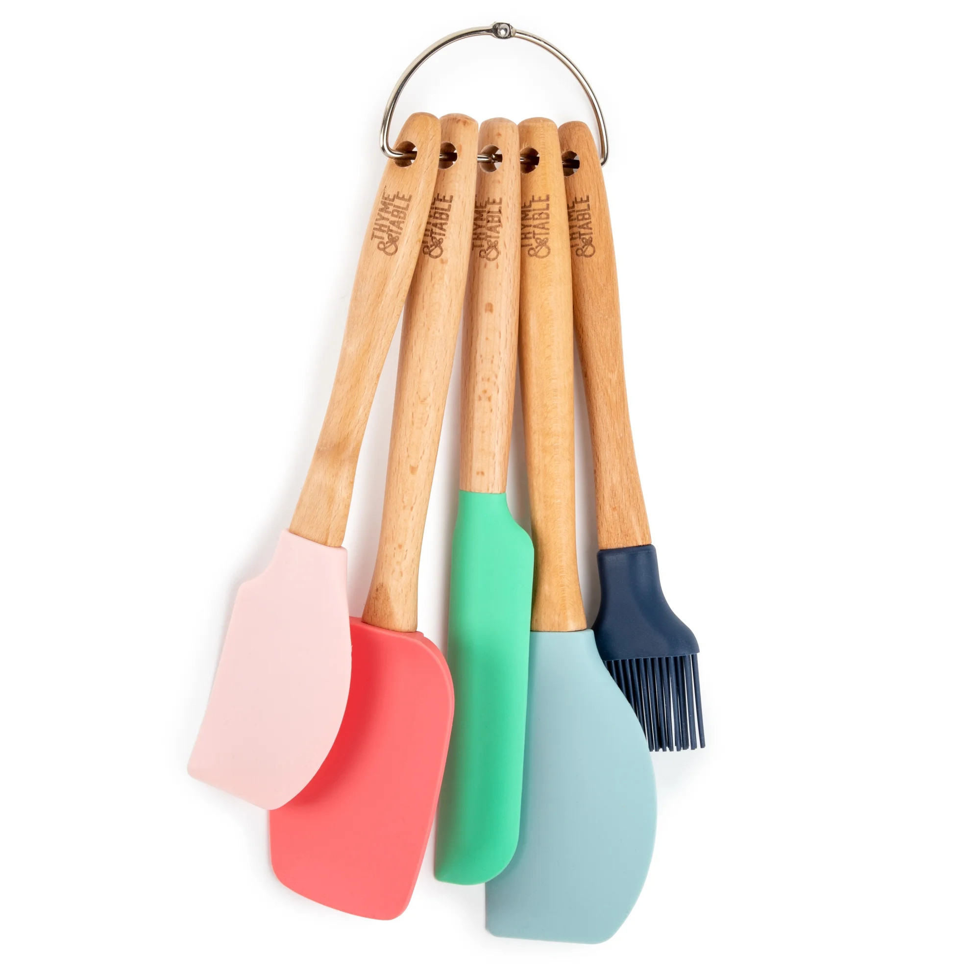 Thyme & Table Food Grade Silicone Kitchen Utensils With Beechwood Handle, 5 Piece Set | Walmart (US)