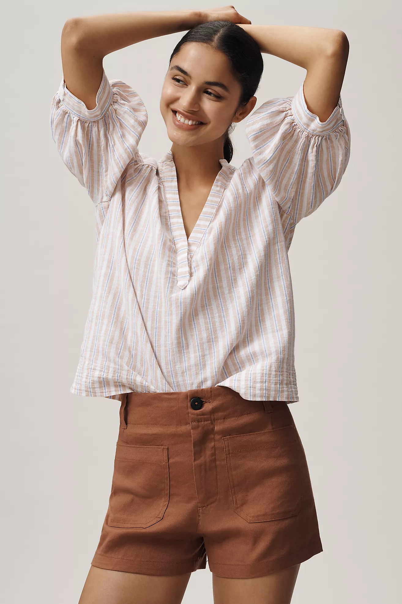 Colette European Linen Stretch High-Rise Shorts | Anthropologie (US)