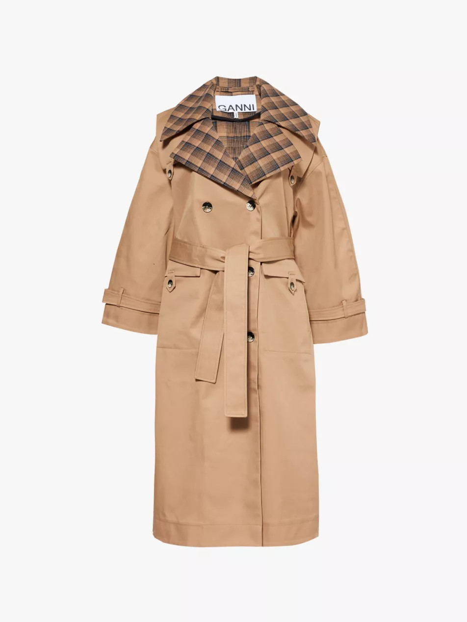 Check-print oversized cotton trench coat | Selfridges