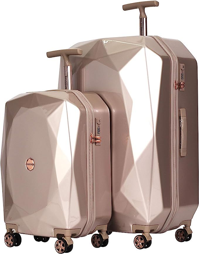 kensie Women's 3D Gemstone TSA Lock Hardside Spinner Luggage, Rose Gold, 2 Piece Set (28"/20") | Amazon (US)
