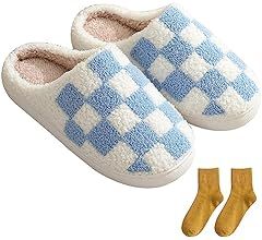 vkxqtep House Slippers for Women Men, Plush Warm Fuzzy Slippers, Cozy Memory Foam Checkered Slipp... | Amazon (US)