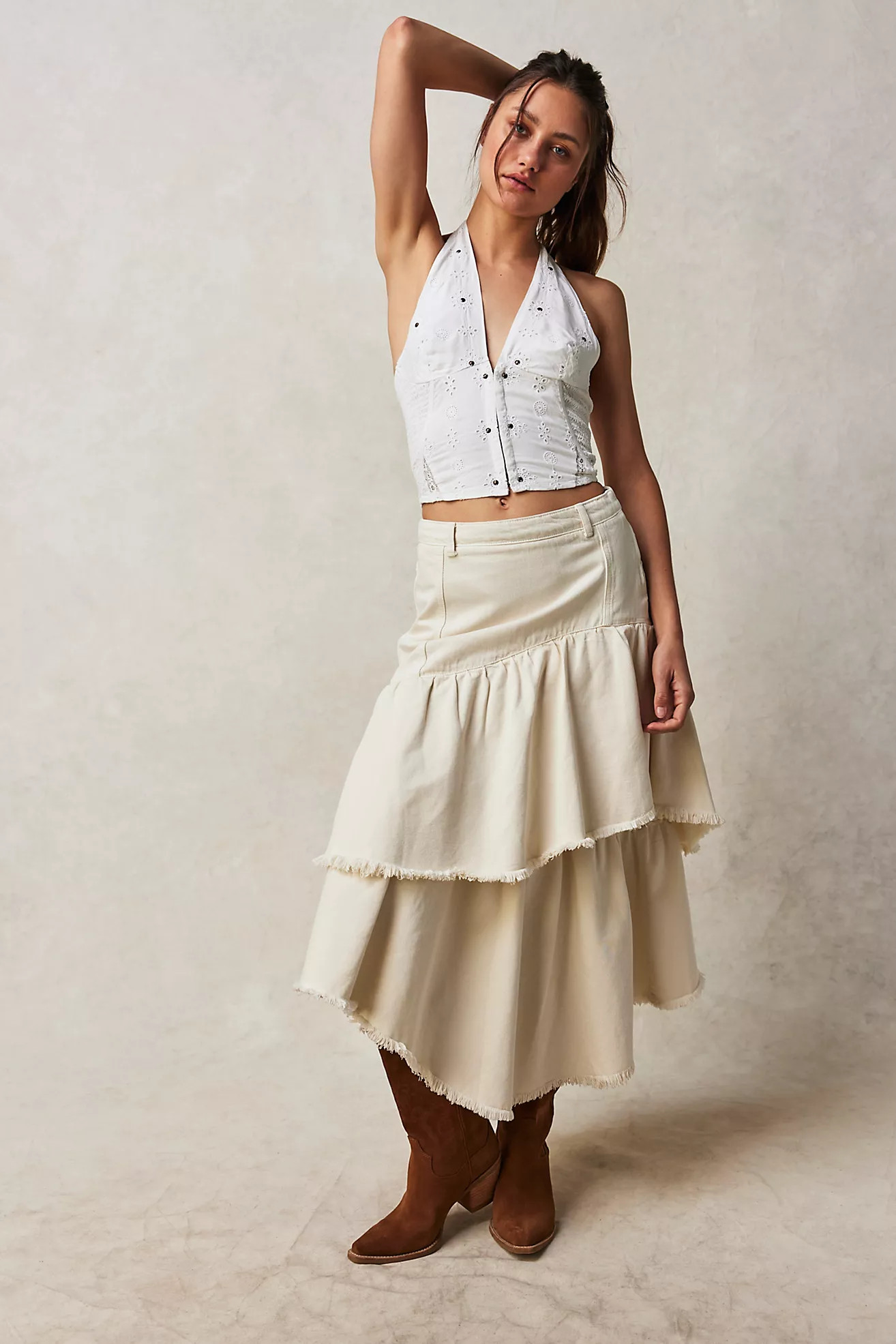 Tiered Denim Ruffle Skirt | Free People (Global - UK&FR Excluded)