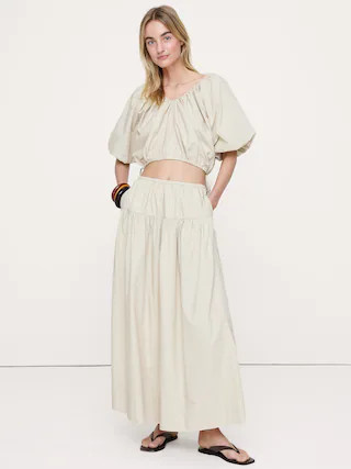 Tiered Cotton Poplin Maxi Skirt | Banana Republic (CA)