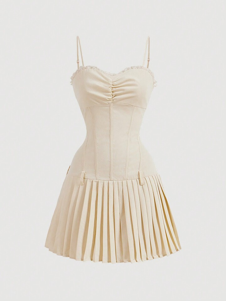 SHEIN MOD Summer Holiday Lace Bustier Top Fish Bone Seam Pleated Dress | SHEIN