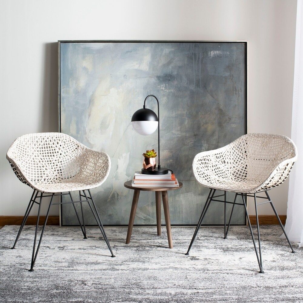 Safavieh Jadis Leather Dining Chair in White/Dark/Grey (As Is Item) | Bed Bath & Beyond