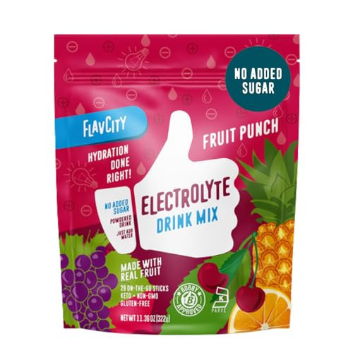 FlavCity Fruit Punch Electrolytes Powder Packets - 28 Hydration Packets - No Added Sugar - Hydration Powder with Real Fruit & Unrefined Sea Salt - Keto & Gluten-Free (28 Stick Packs) | Amazon (US)