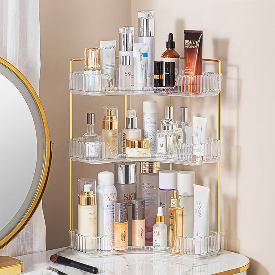 3-Tier Corner Bathroom Counter Organizer, Countertop Perfume Tray and Vanity Organizer, Makeup Co... | Amazon (US)