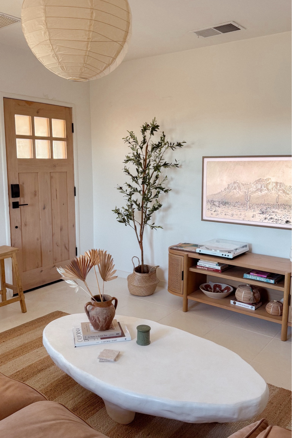 New faux olive tree 🫒 Isn't she cute?! #olivetree #fauxolivetree #homedecor 