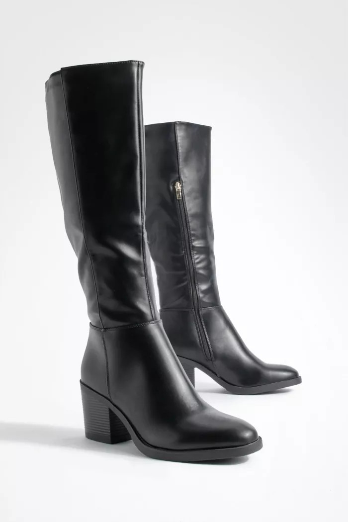 Wide Fit Block Heel Knee High Boots | Boohoo.com (UK & IE)