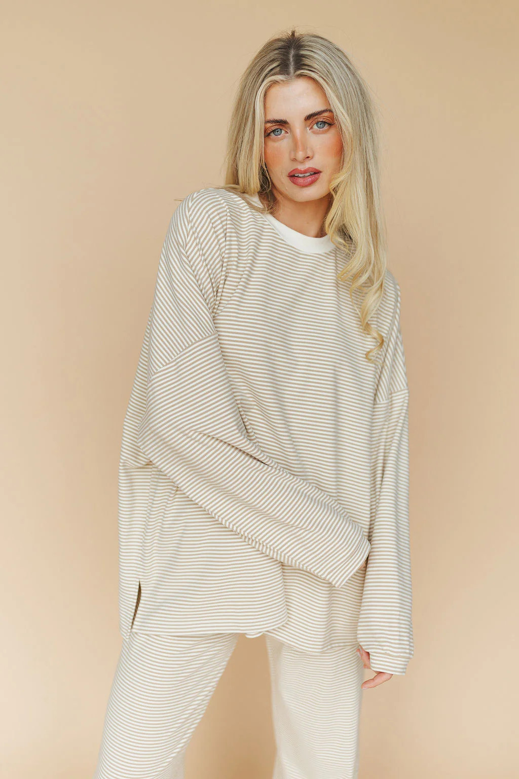 Porter Fleece Stripe Top in Oat | Henly