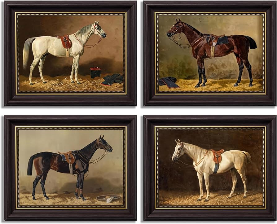 Framed 4Pcs Vintage Horse Canvas Wall Art,Equestrian Painting Prints, Classic Equine Wall Decor f... | Amazon (US)