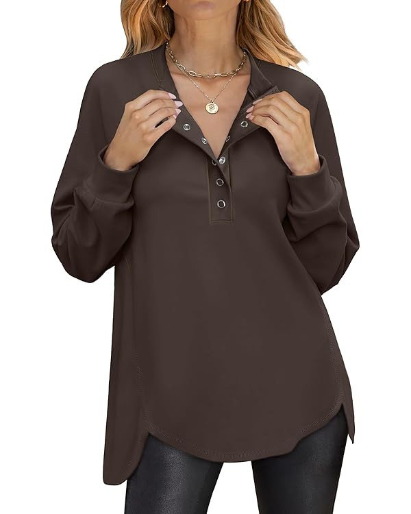 ANRABESS Women's Long Sleeve Henley Tops Tunic Sweatshirt Loose Slit Casual Button Shirts Pullove... | Amazon (US)