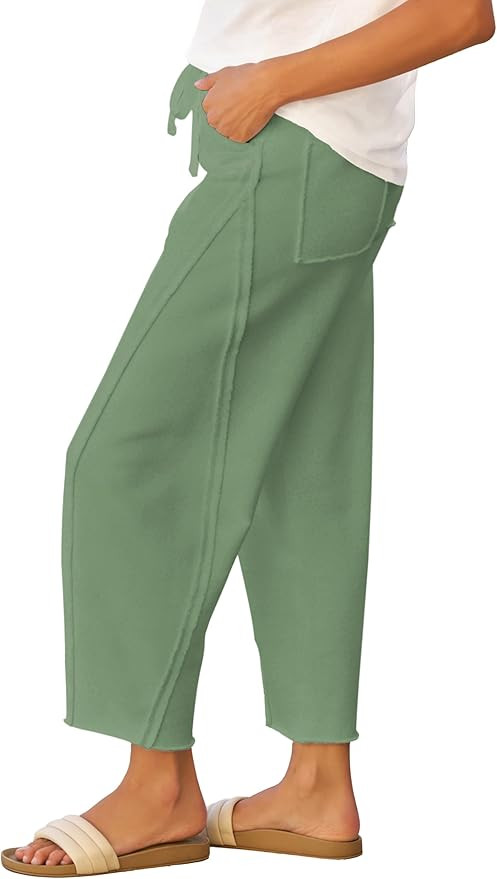 Womens Barrel Leg Sweatpants Raw Hem Side Seam Pants with Pockets Drawstring Waist Casual Lounge ... | Amazon (US)