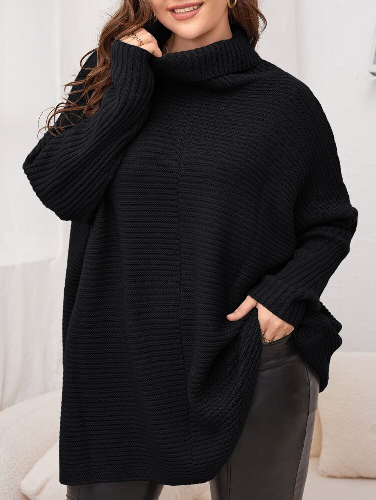 Plus Turtleneck Batwing Sleeve Sweater | SHEIN