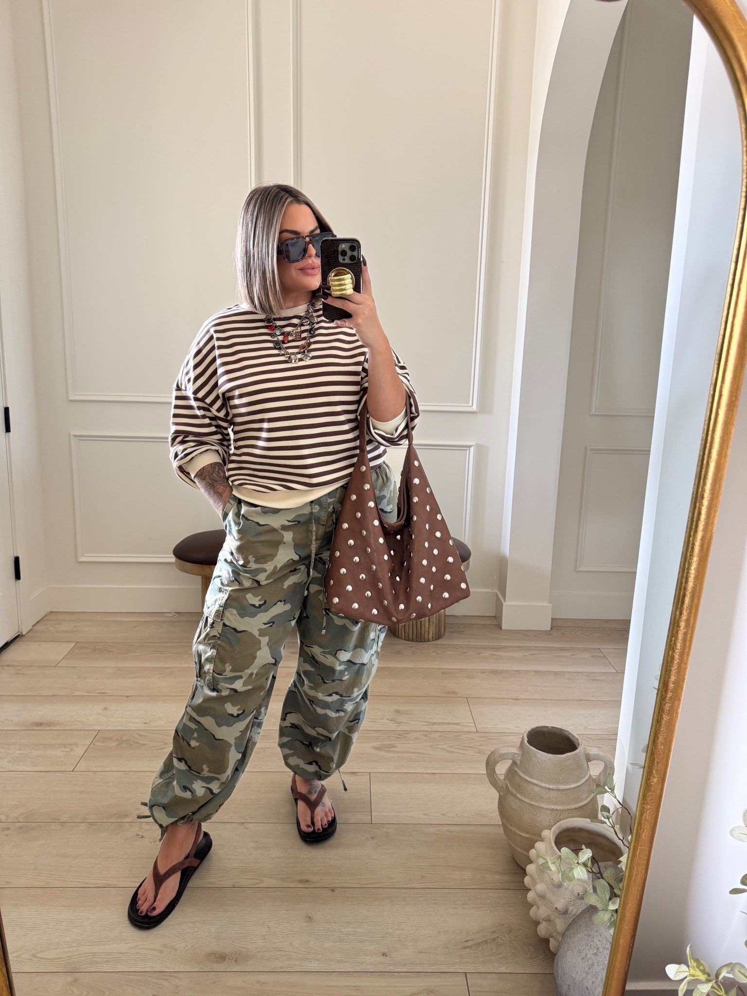Top L 
Pants L 
Sandals are old but linked other styles that would be just as cute