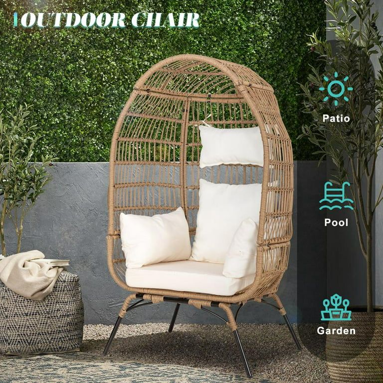 Eclife Patio Wicker Egg Chair PE Rattan Lounge Chair Egg Basket Chair with Cushion and Pillow for... | Walmart (US)