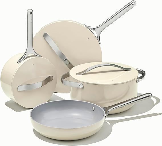 Caraway Nonstick Ceramic Cookware Set (12 Piece) Pots, Pans, 3 Lids and Kitchen Storage - Non Tox... | Amazon (US)
