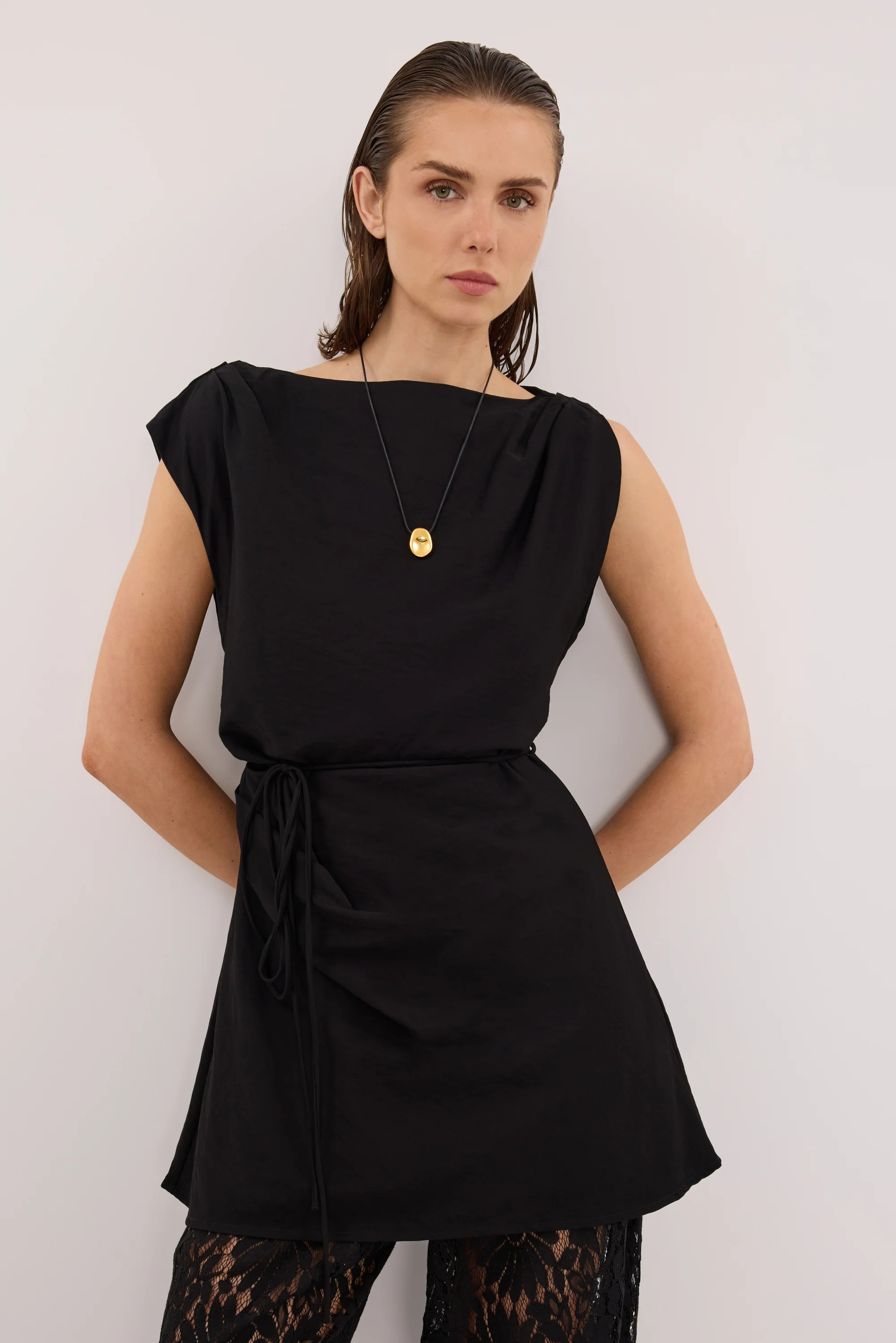 MARMO BLACK DRAPED MINI DRESS | DISSH