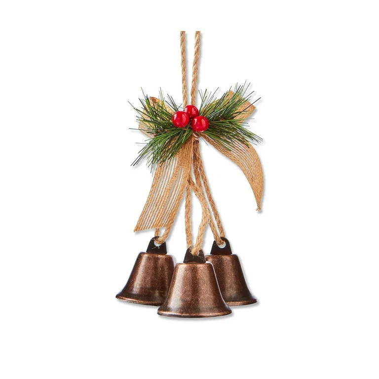 Three Iron Bells with Festive Greenery Christmas Ornament, 9.5 in, by Holiday Time | Walmart (US)