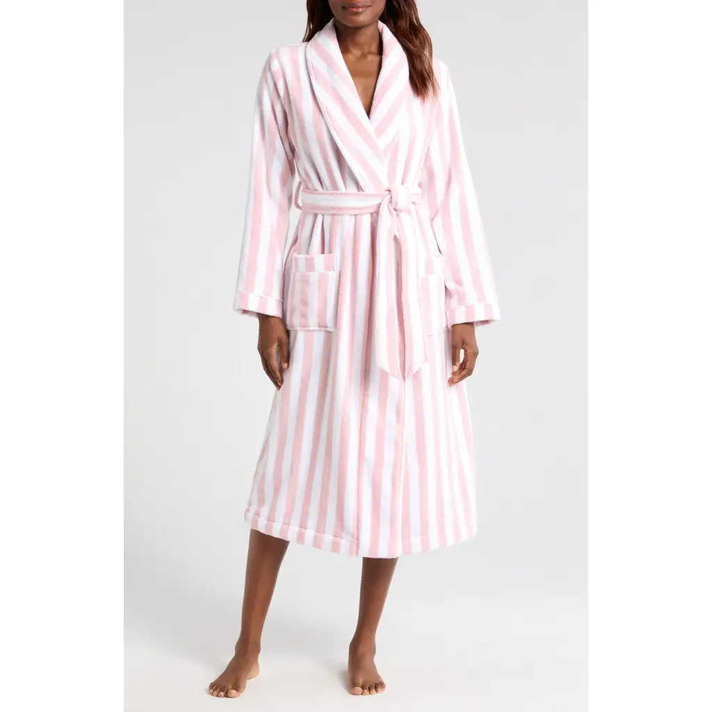 Nordstrom Stripe Hydrocotton Terry Robe in Pink Peachskin- White Stripe at Nordstrom, Size X-Small | Nordstrom