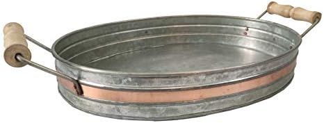 Galvanized Metal Serving Tray Wooden Handles, Farmhouse Tray with Copper Strip, Decorative Center... | Amazon (US)