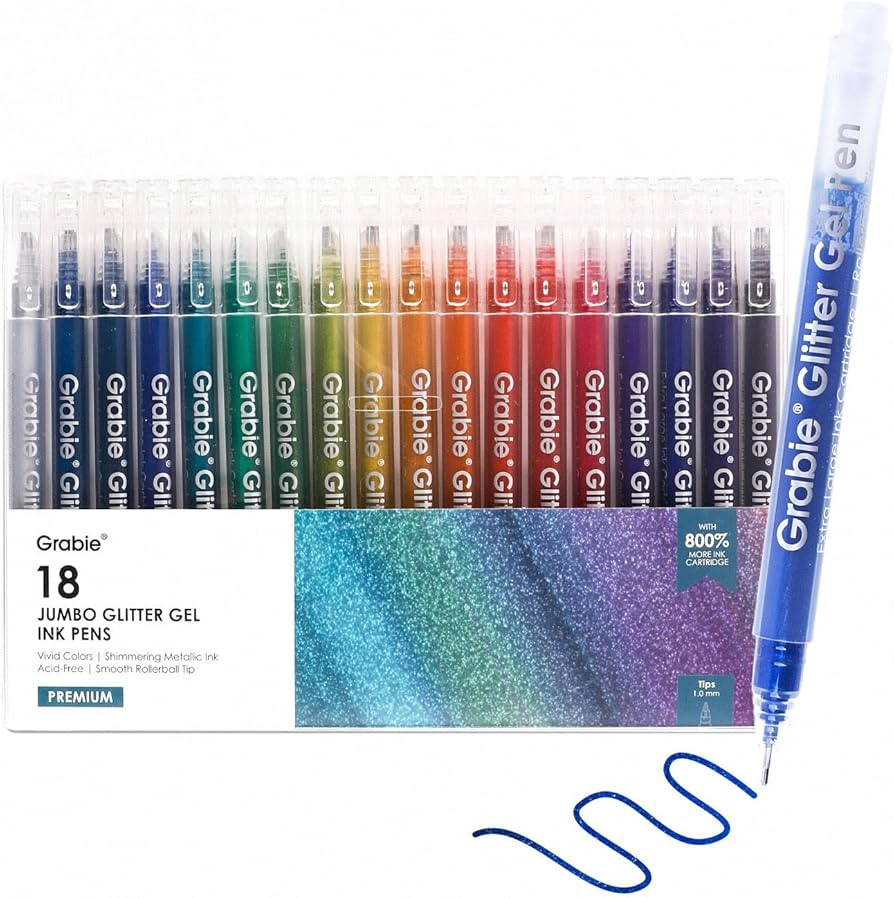 Grabie Jumbo Glitter Gel Ink Pen Set Of 18, Metallic Vibrant Sparkle Gel Pens for Coloring, Spark... | Amazon (US)