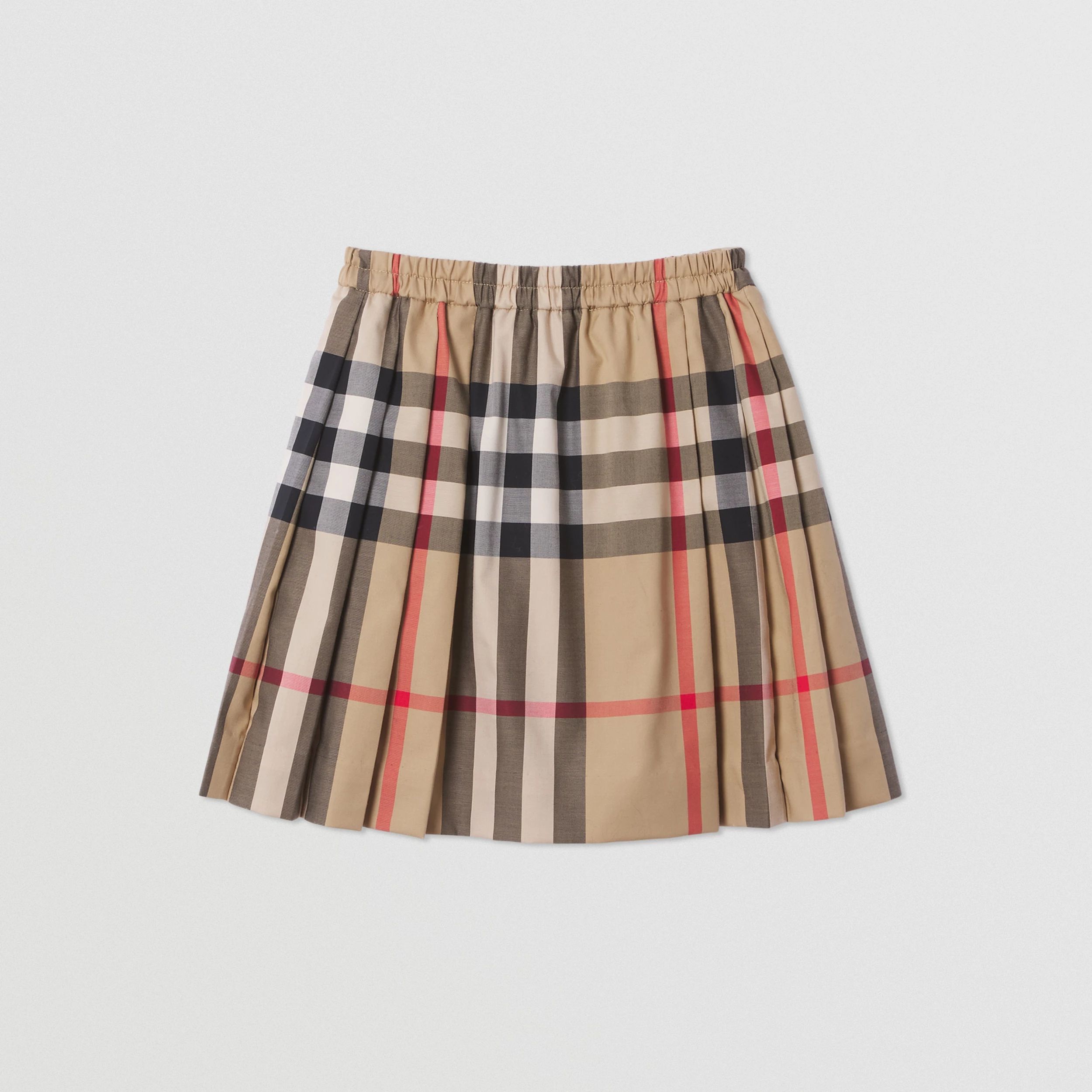 Check Stretch Cotton Pleated Skirt in Archive Beige | Burberry® Official | Burberry (US)