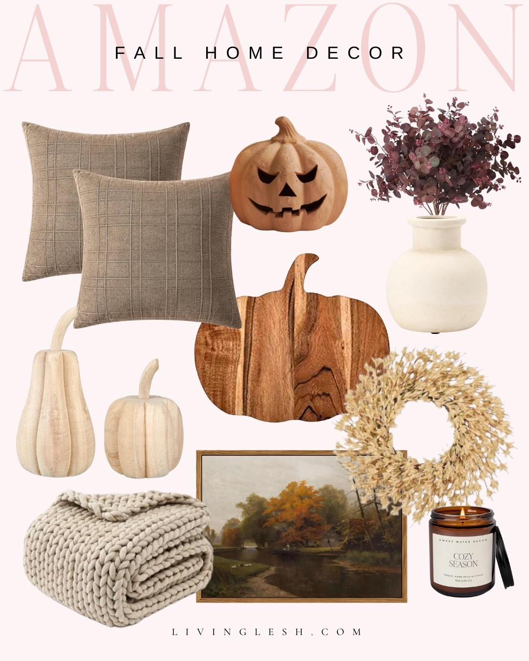 Amazon finds | Amazon home decor | Fall home finds | Fall home decor | Neutral pumpkin | Neutral fall decor | Cozy cottage | Cottage home decor | Pumpkin cutting board | Knit blanket | Fall throw pillows | Terracotta pumpkin

#LTKHome #LTKFindsUnder50 #LTKSeasonal