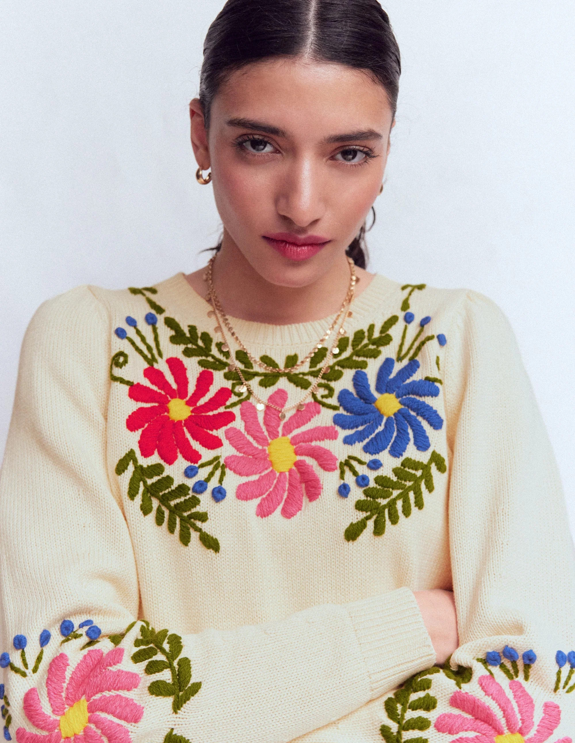 Boden Women's Davina Puff Sleeve Sweater in White | Size XS | Boden (US)
