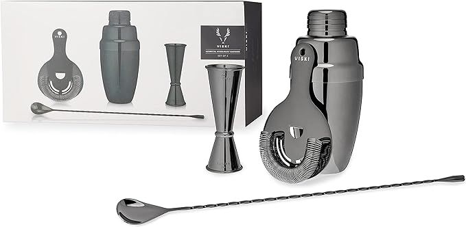Viski Gunmetal Bartender Kit, Drink Mixers for Cocktails Gift Essentials: Weighted Cobbler Shaker... | Amazon (US)