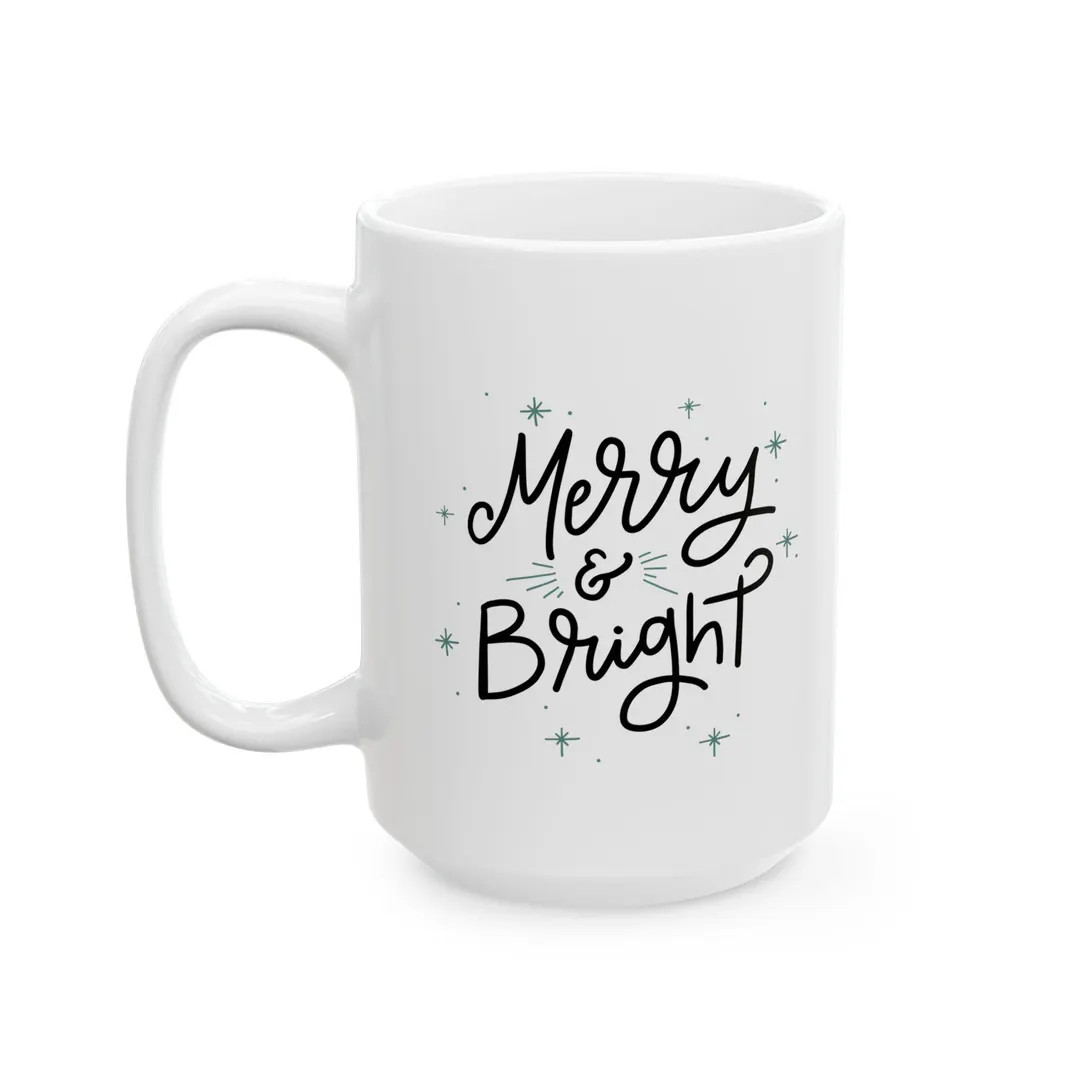 Merry & Bright Christmas Mug Merry and Bright Christmas Typography Holiday Mug - Etsy | Etsy (US)
