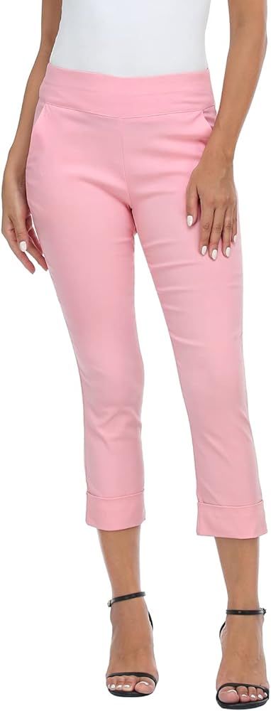 HDE Pull On Capri Pants for Women with Pockets Elastic Waist Cropped Pants | Amazon (US)