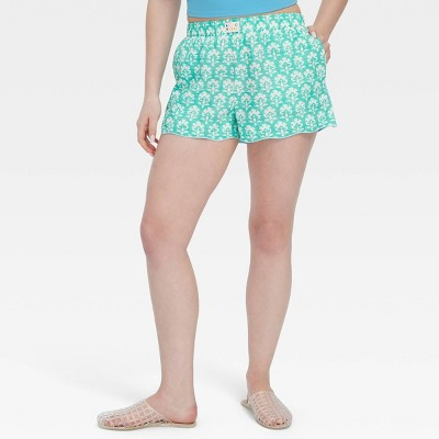 Women's Stamped Floral Poplin Boxer Shorts Teal - Roller Rabbit x Target  L | Target