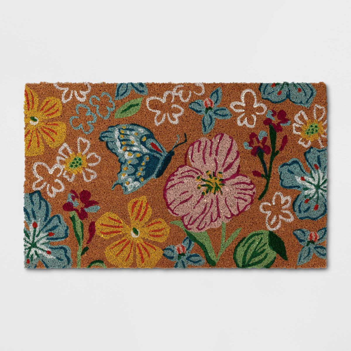 1'6"x2'6" All Over Floral Coir Doormat Blue/Natural - Threshold™ | Target