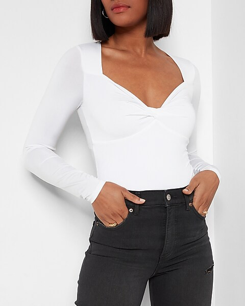 Body Contour Silky Twist Front Thong Bodysuit | Express