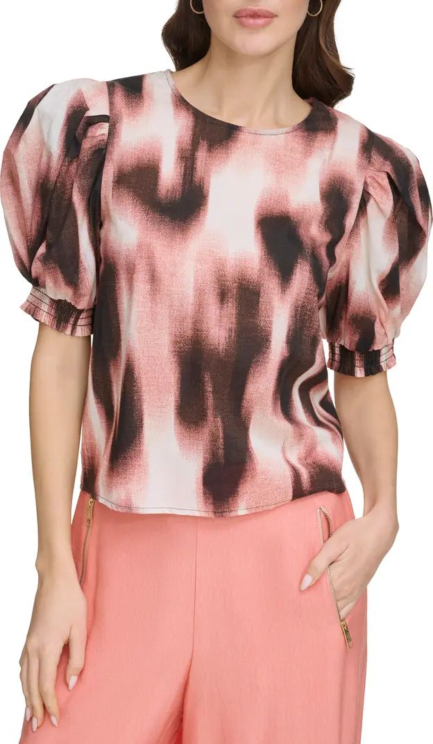 Abstract Print Puff Sleeve Voile Top | Nordstrom