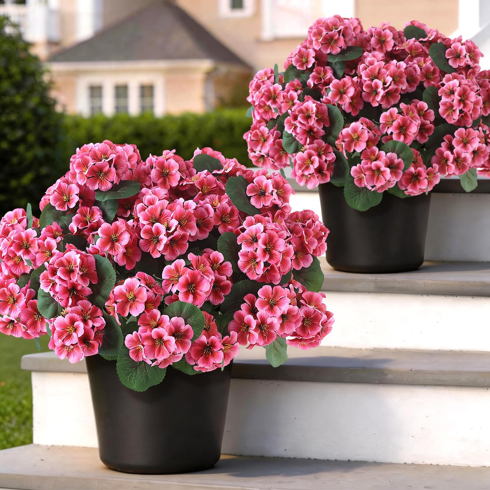 2 Pack Artificial Geranium Flowers Topitary Trees for Outdoors, UV Resistant Geraniums Potted Bus... | Amazon (US)