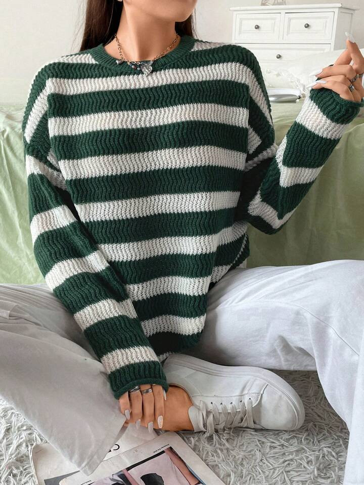 Plus Striped Pattern Drop Shoulder Sweater | SHEIN