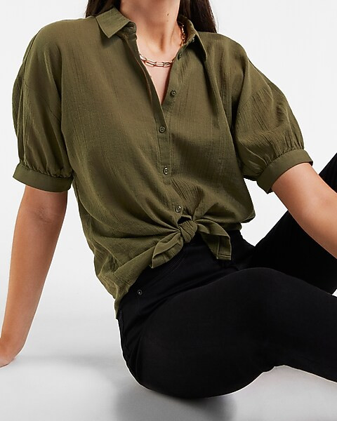 Cotton Tie Front Shirt | Express